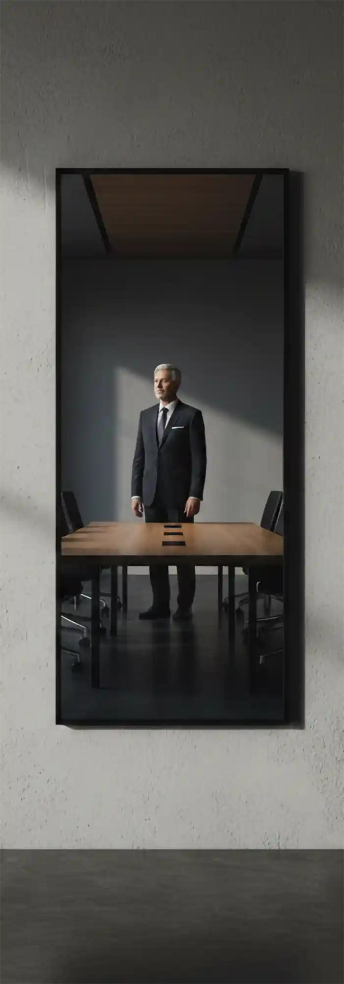 externer-sponsorbegleiter-change-management-verantwortung Ein Mann in einem Anzug steht in einem Konferenzraum vor einem Tisch mit Stühlen.